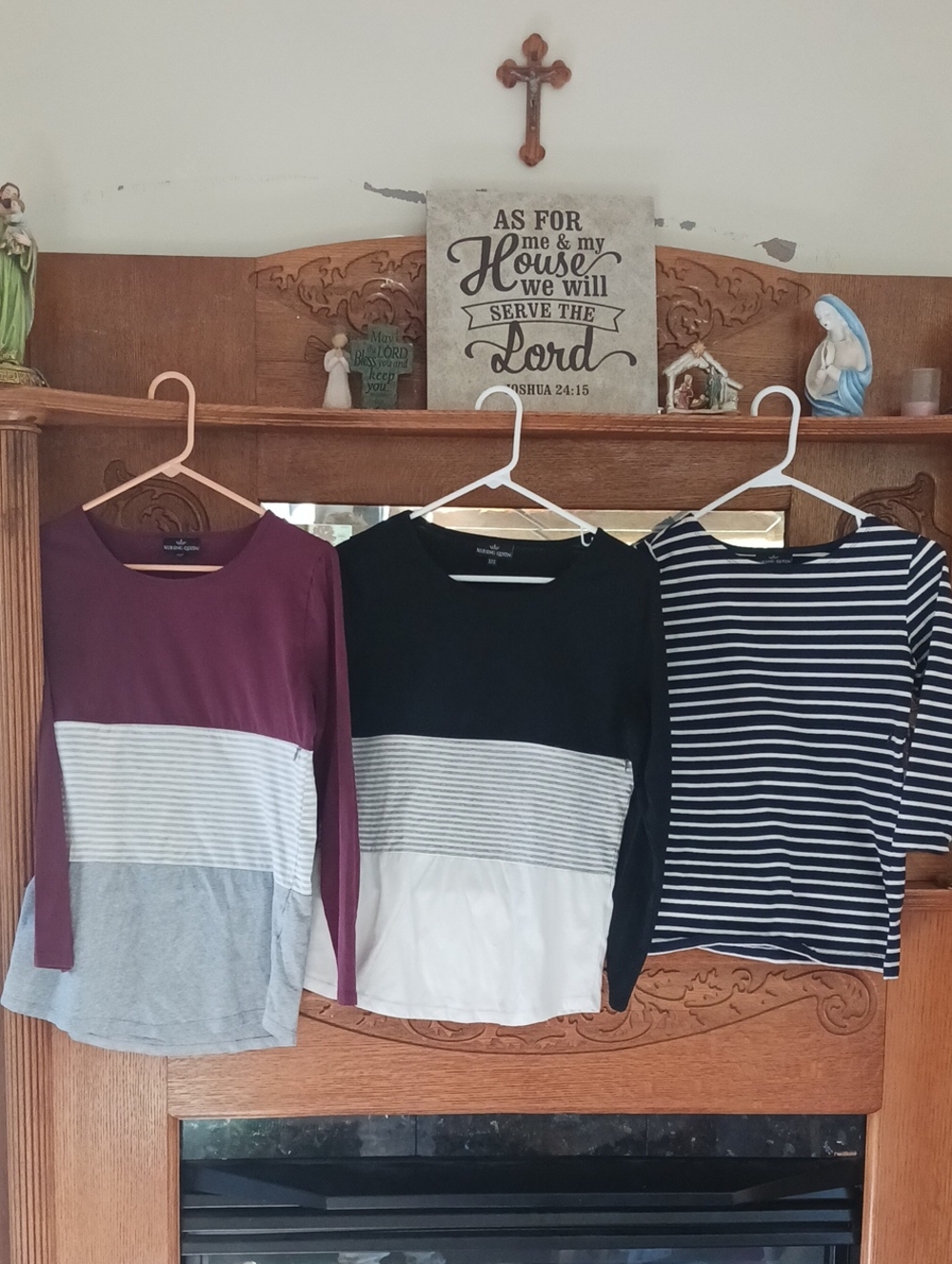 3 |Nursing Queen Cotton Long Sleeve Colorblock & Stripe Tops - Plum, Black, Navy